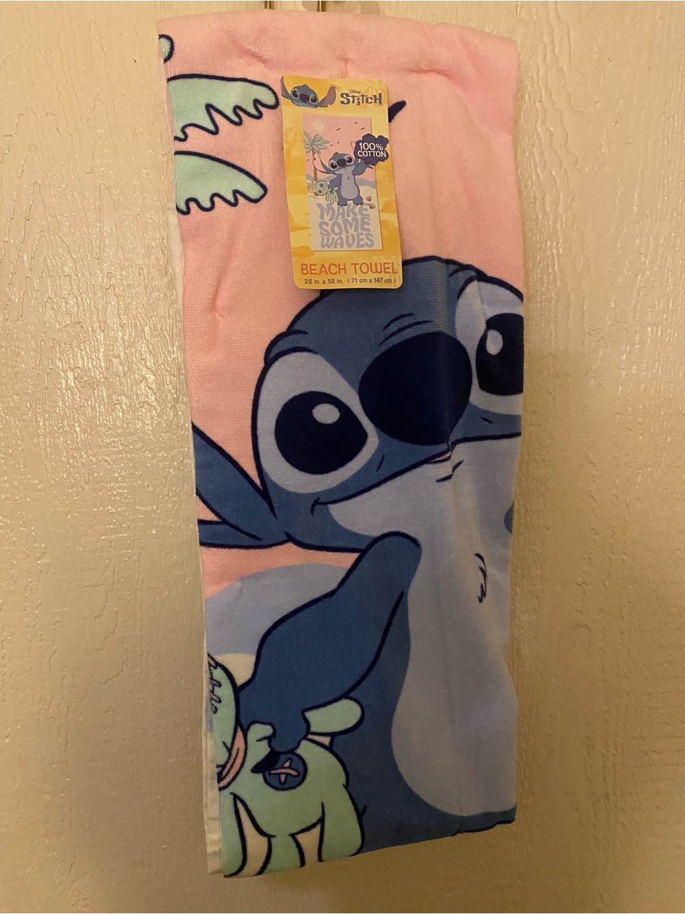 Disney Pink and Blue Stitch Beach Towel - 'Make Some Waves'